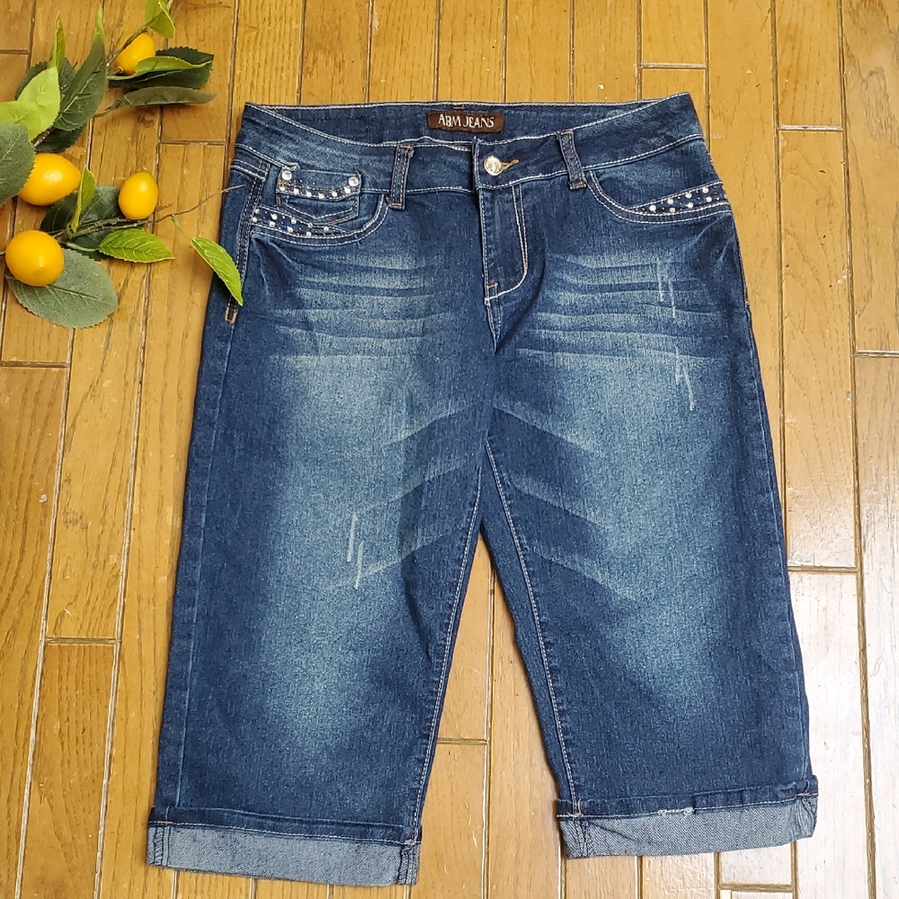 ABM Bermuda Jean Shorts with Sequin Embellished Pockets